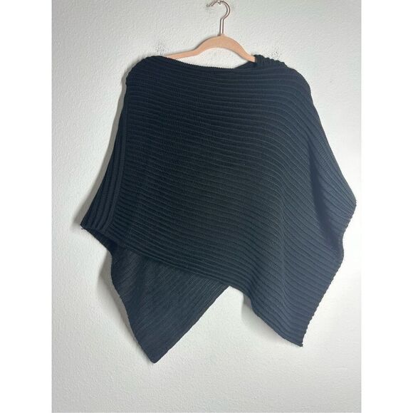 Essentiel Women’s Wool Blend Ponch Black Ribbed One Size - Picture 5 of 9